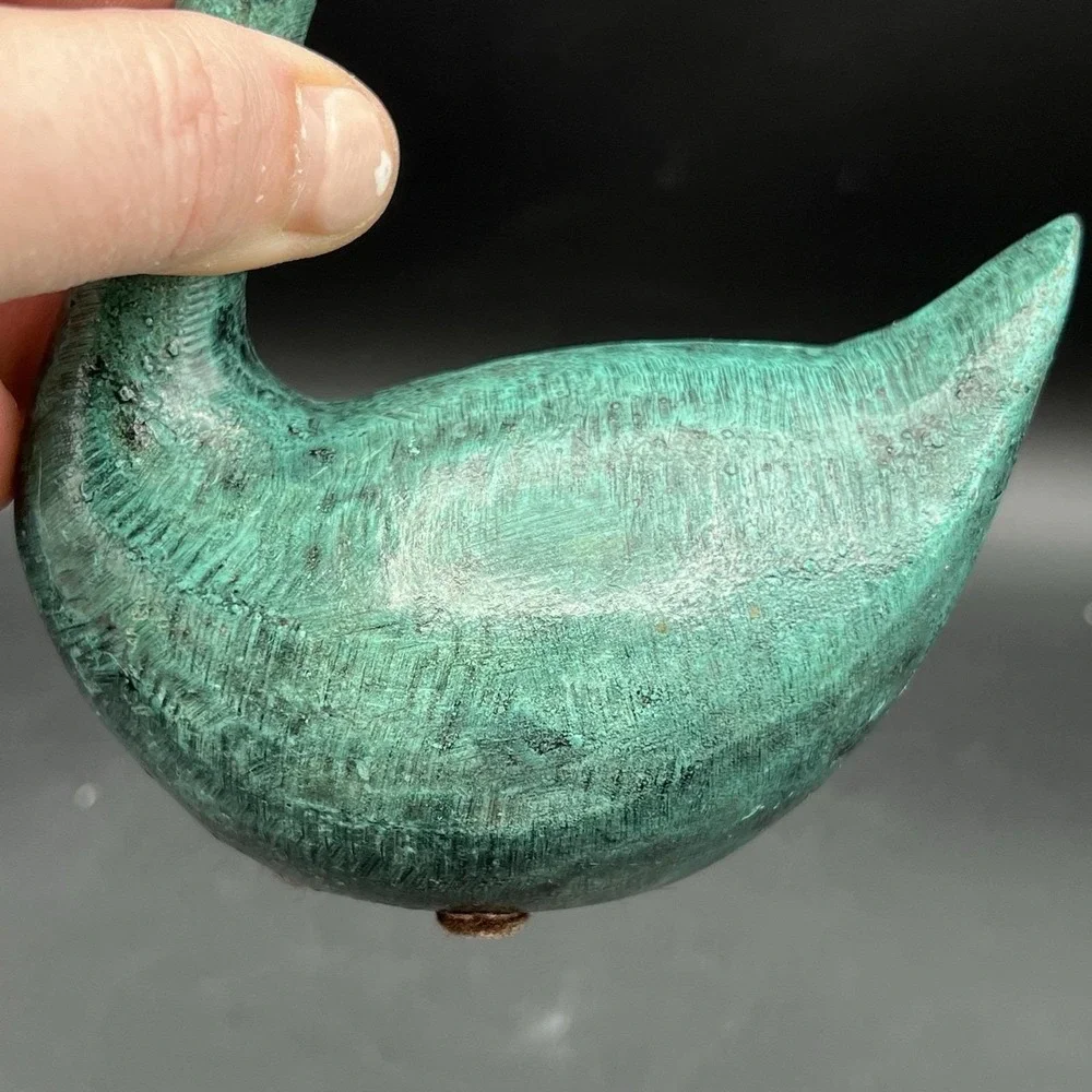 Vintage Verdigris Brass Swan Bird Blue Green Gold Decor Heavy 5